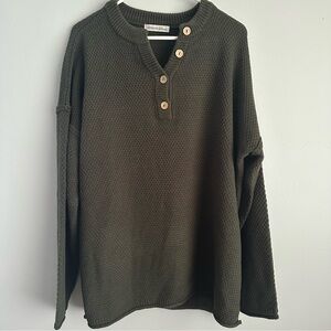 Zenana women’s 2x/3x Olive green waffle knit Henley long sleeve top 2xl 3xl 2x